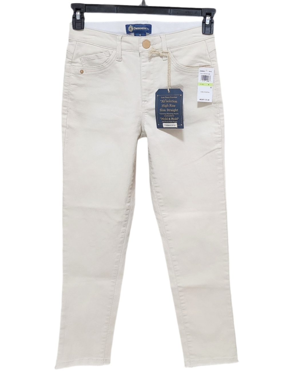 Democracy Ab Solution High Rise Slim Straight Jeans Fray Hem Embroidered Pockets